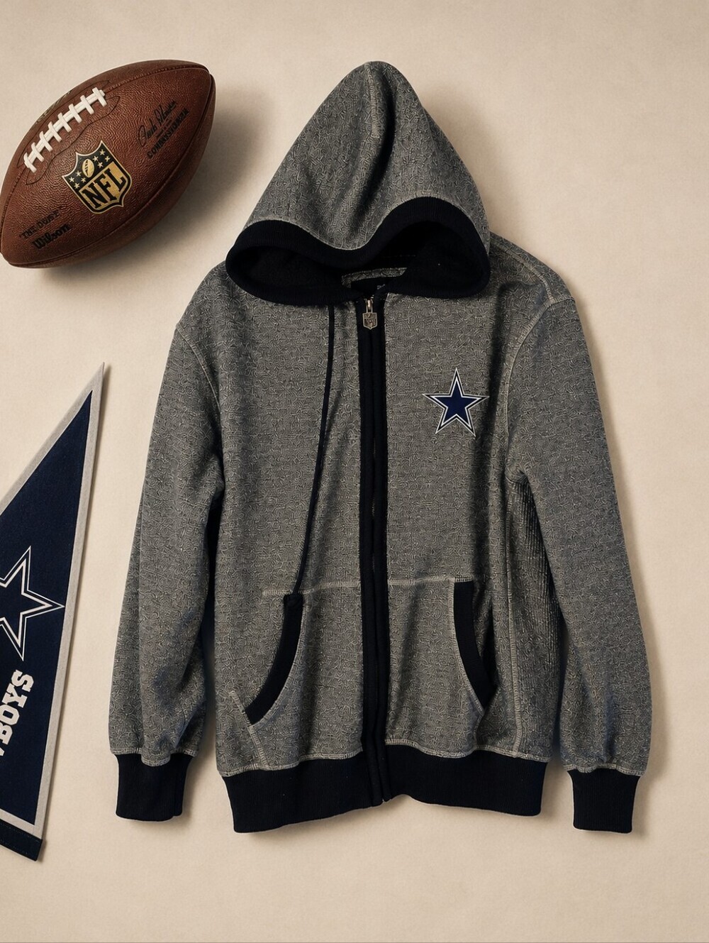 NFL PRO DALLAS COWBOYS Gray Hooded Full Zip Soft Jacket. Mens Med